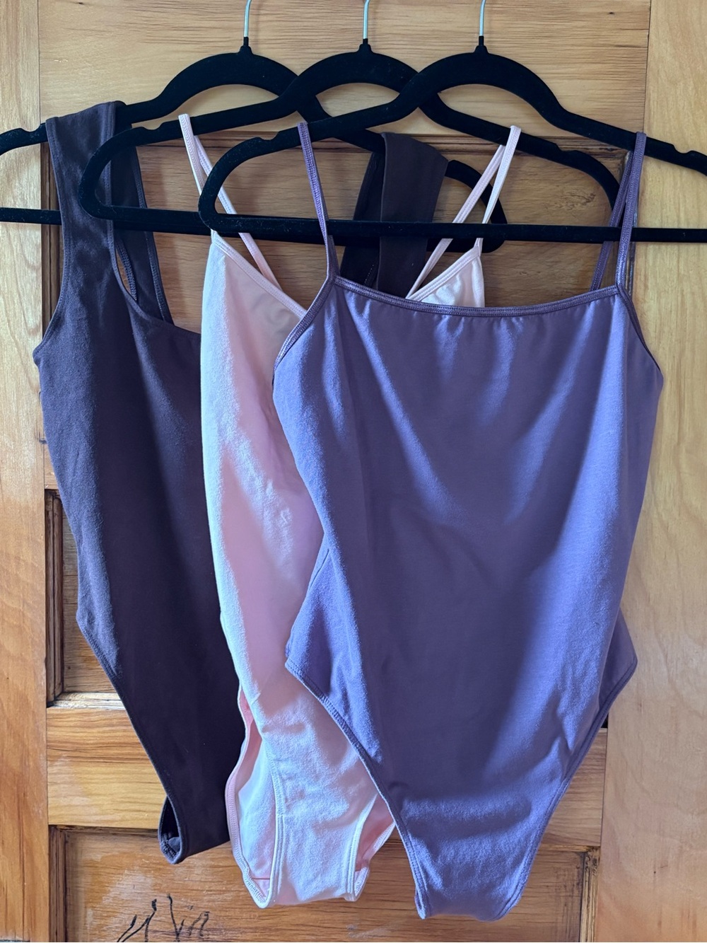 Lot of 3 Los Angeles Apparel Bodysuits - Purple, Light Pink, Dark Brown